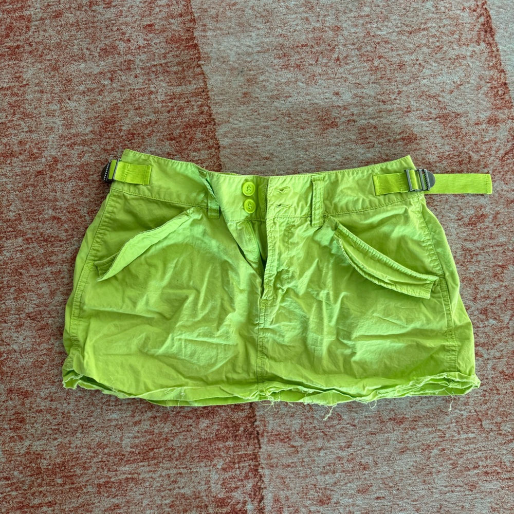 Neon green cargo mini skirt
